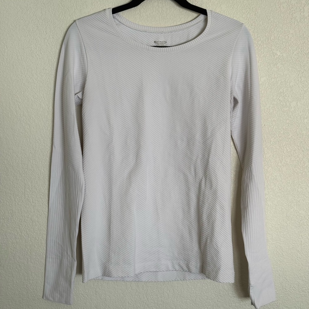 Athleta Cream-White Long Sleeve Ribbed Crew Top